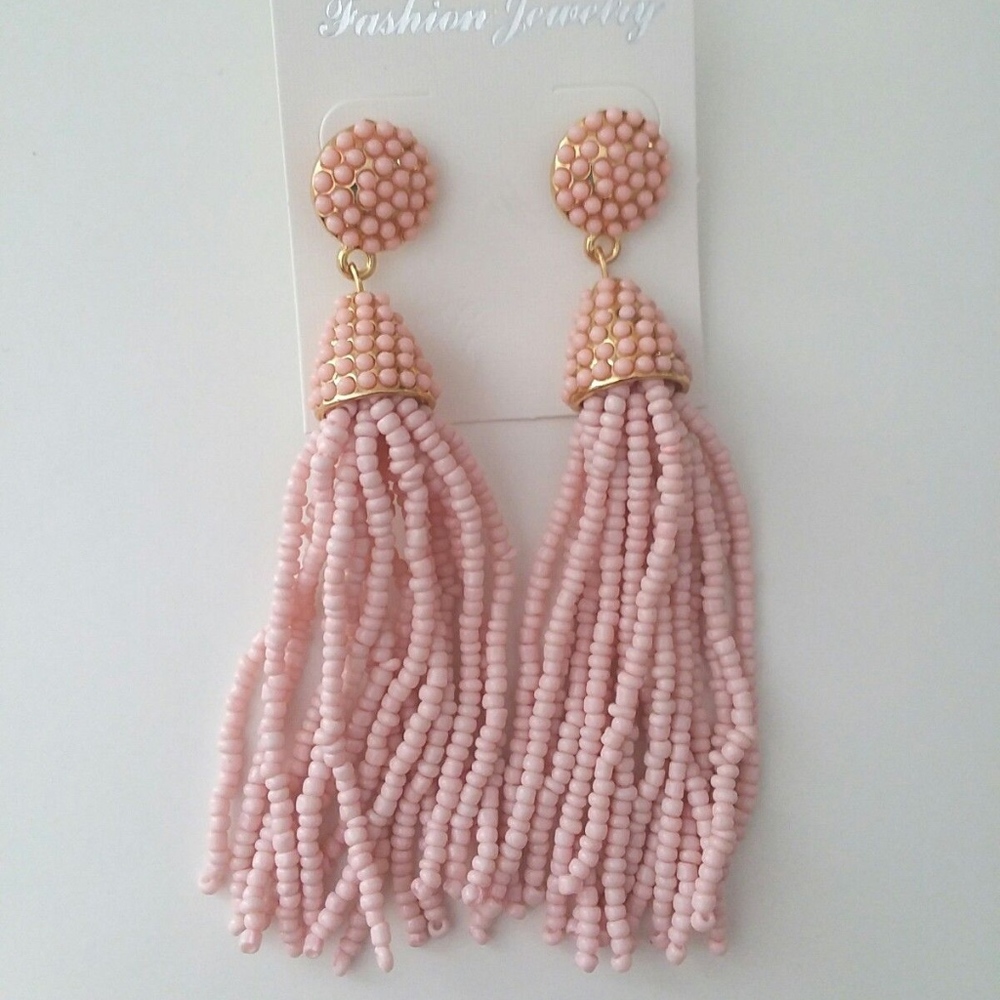 NEW Pink Tassel Earrings Classic Bead Long Pinata